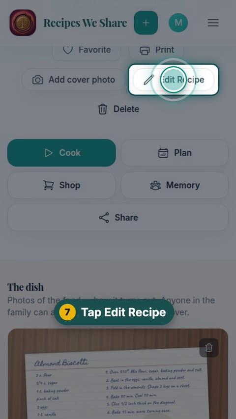 Step 7: Tap Edit Recipe